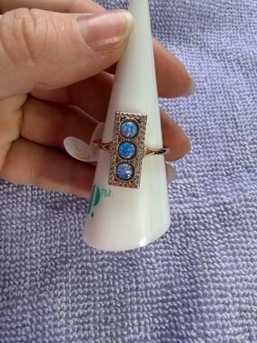 Triple Blue Opal Rose Gold Ring - Women Jewelry
